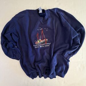 VTG Embroidered Anna Maria Island Blue Crewneck Sweatshirt, XL, Distressed